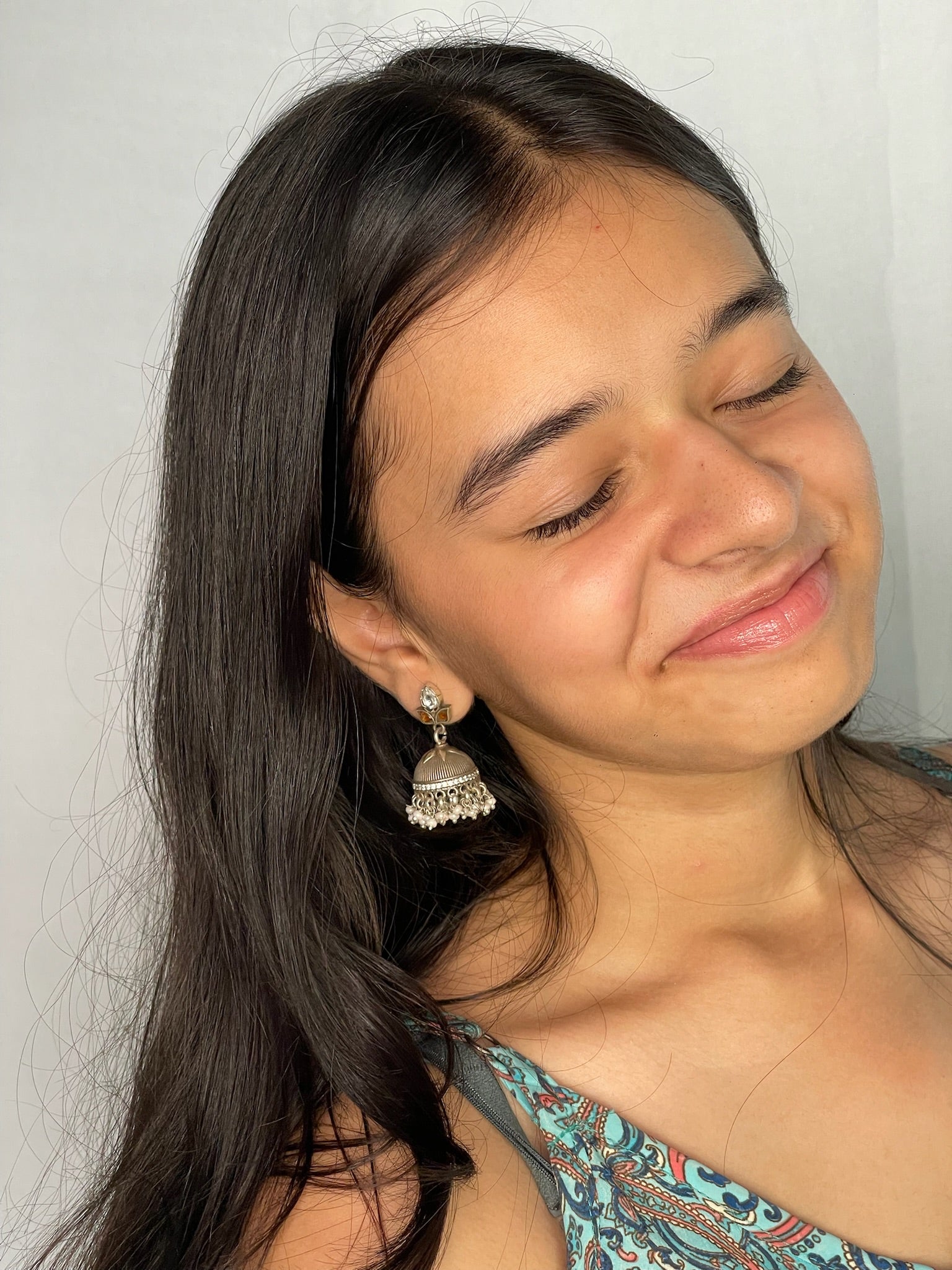 Veda – Antique Oxidized Silver Pearl-Fringe Jhumkas
