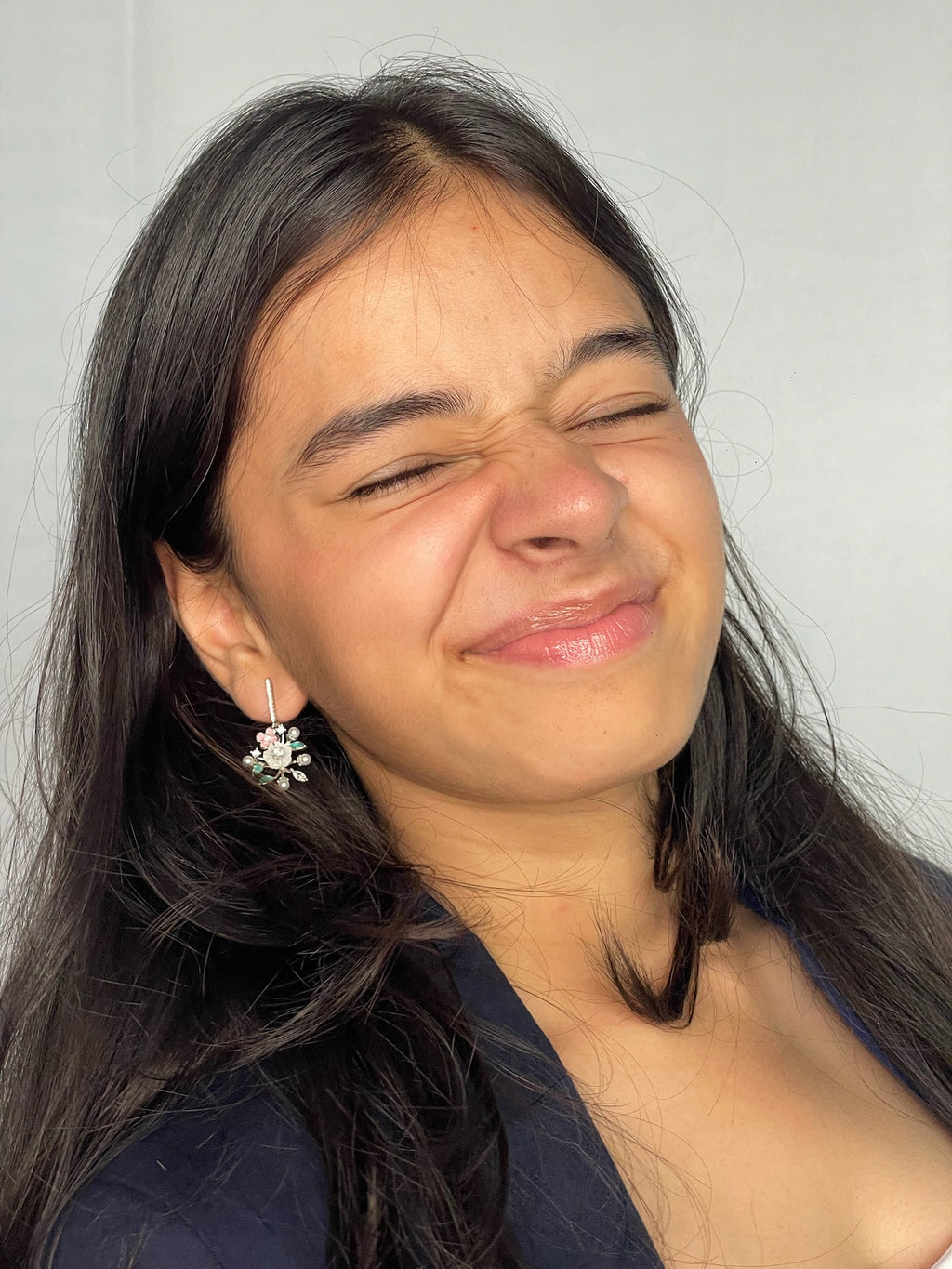 Avni – Linear Pearl and Mixed-Media Flower Earrings