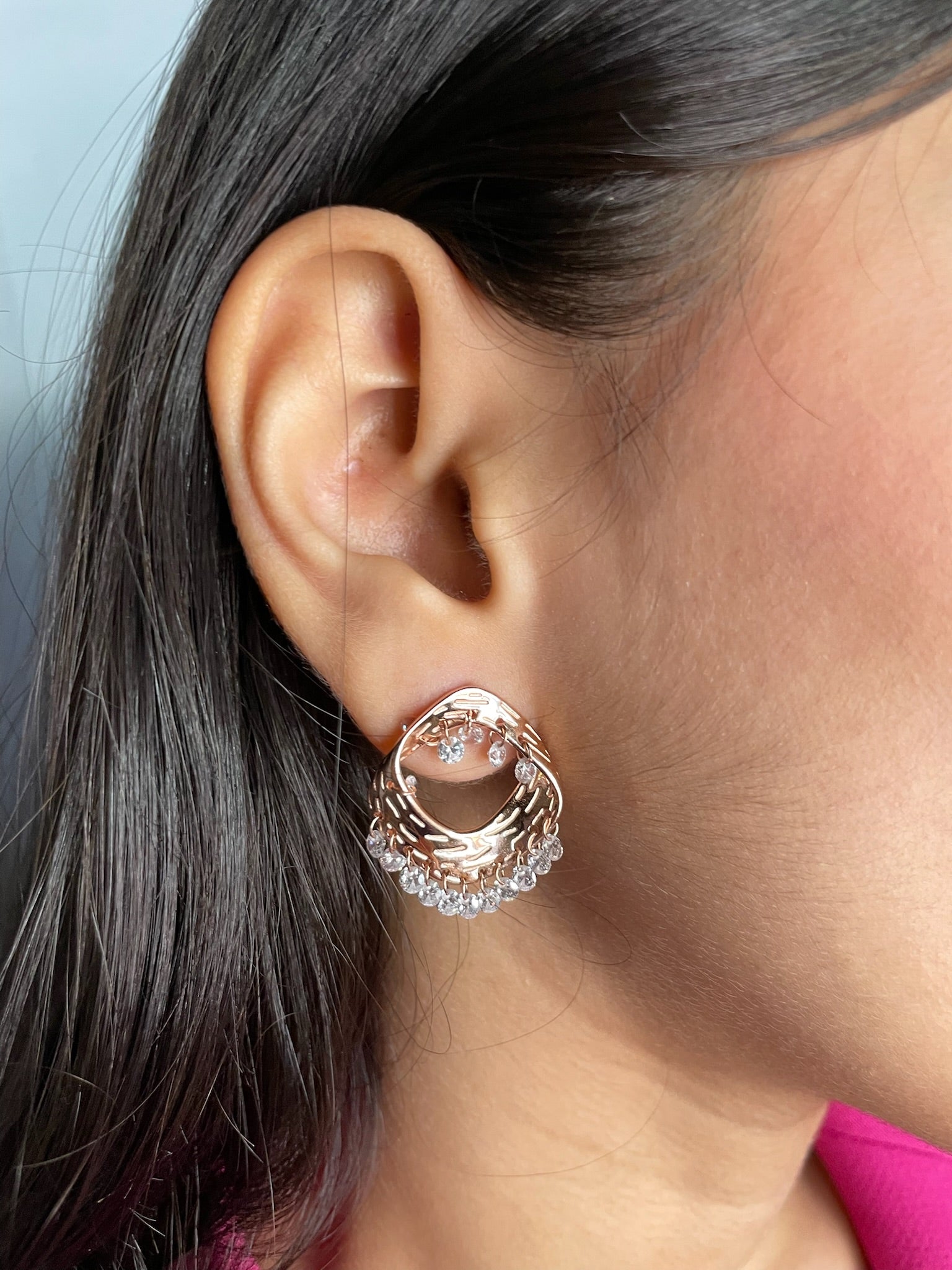 Prisha – Textured Rose Gold Hoop Fringe Studs