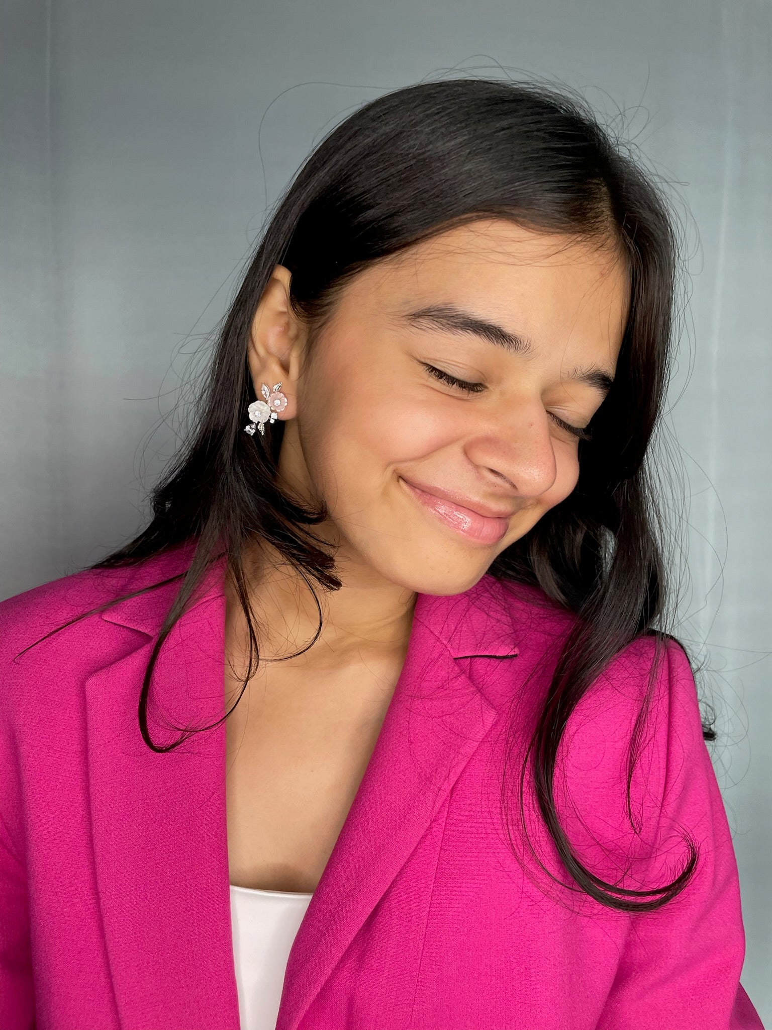 Zara – Tiered Pastel Shell Blossom Silver Studs