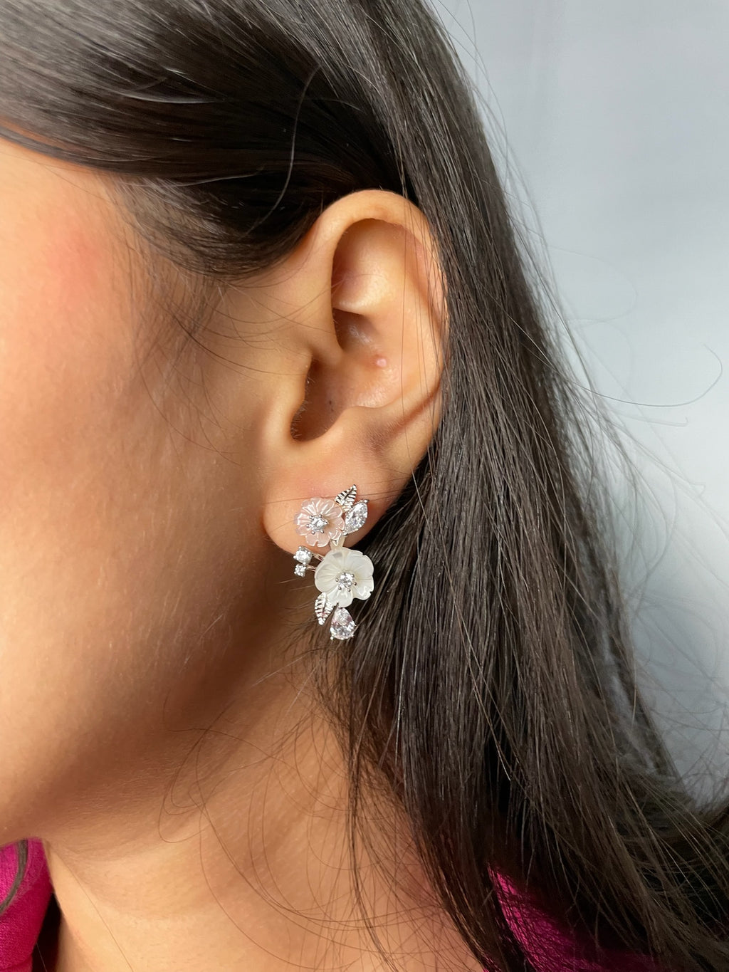 Zara – Tiered Pastel Shell Blossom Silver Studs