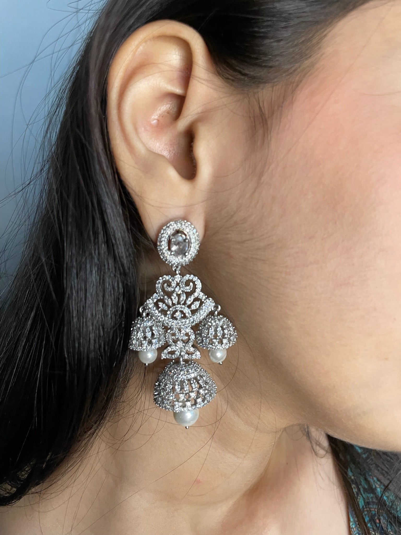 Tara - Shimmering Tiered Chandelier Jhumkas